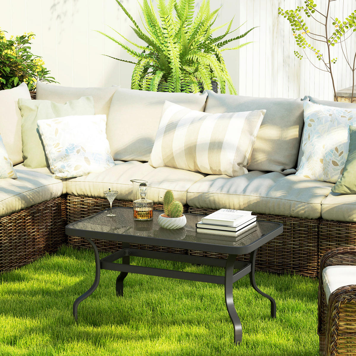 Outsunny Couchtisch schwarz Metall B/H/L: ca. 55x46x95 cm Couchtisch - schwarz (95,00/55,00/46,00cm) - Outsunny