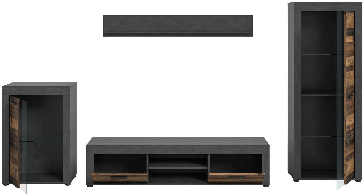 Wohnwand Jam Matera Nachbildung Old Wood Nachbildung B/H/T: ca. 169x310x35 cm Jam - (169,00/310,00/35,00cm) - xonox.home