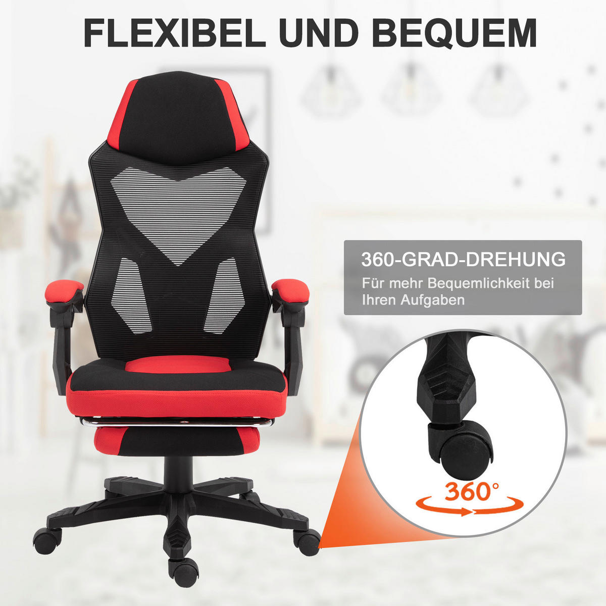 Drehstuhl 921-233 schwarz rot 921-233 - rot/schwarz (58,00/72,00cm) - Vinsetto