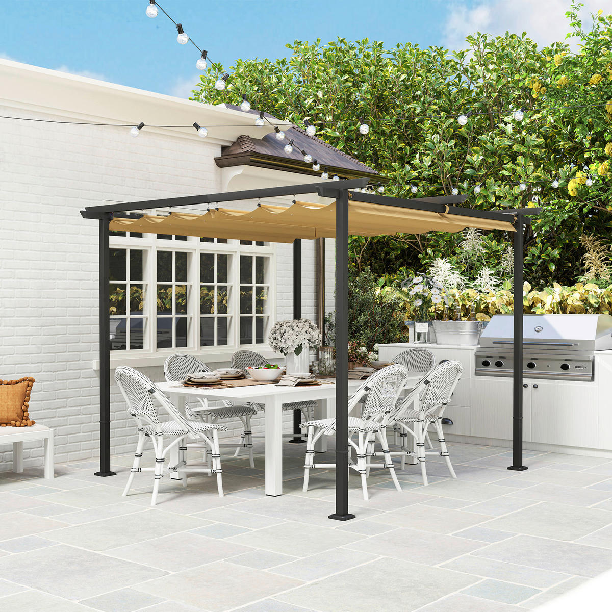Outsunny Pergola beige Metall B/H/L: ca. 300x227x300 cm Pergola - beige (300,00/300,00/227,00cm) - Outsunny