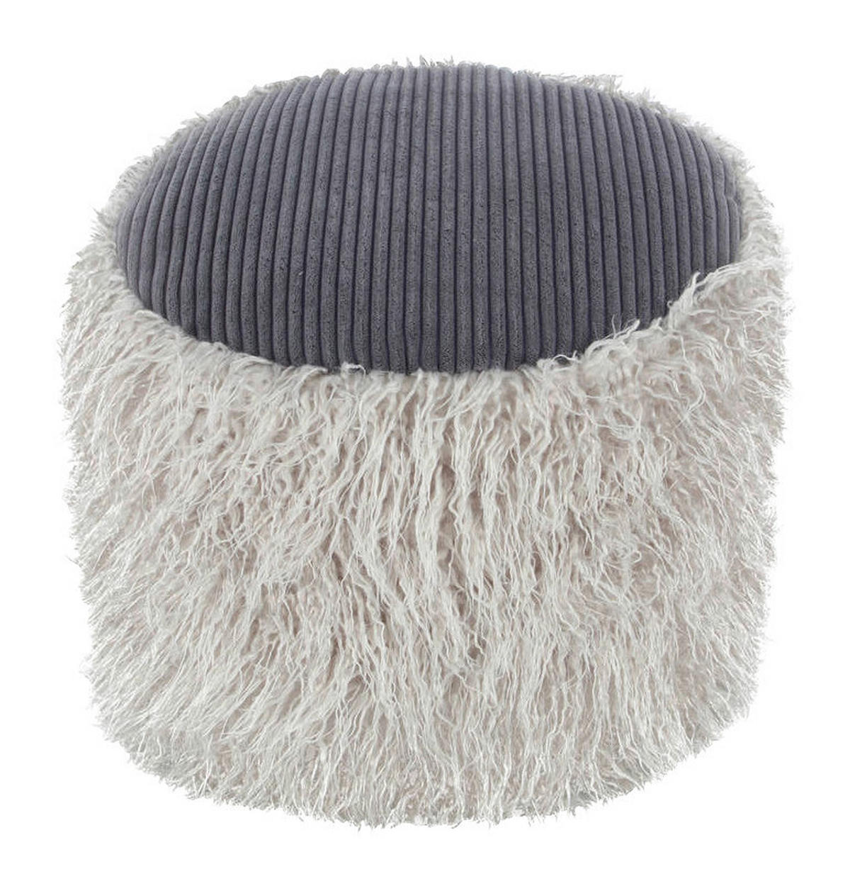 360 Living Hocker Bobtail 100 hellgrau dunkelgrau Kord Kunstfell Styropor H/D: ca. 38x45 cm Bobtail 100 - hellgrau/dunkelgrau (45,00/38,00cm) - 360 Living