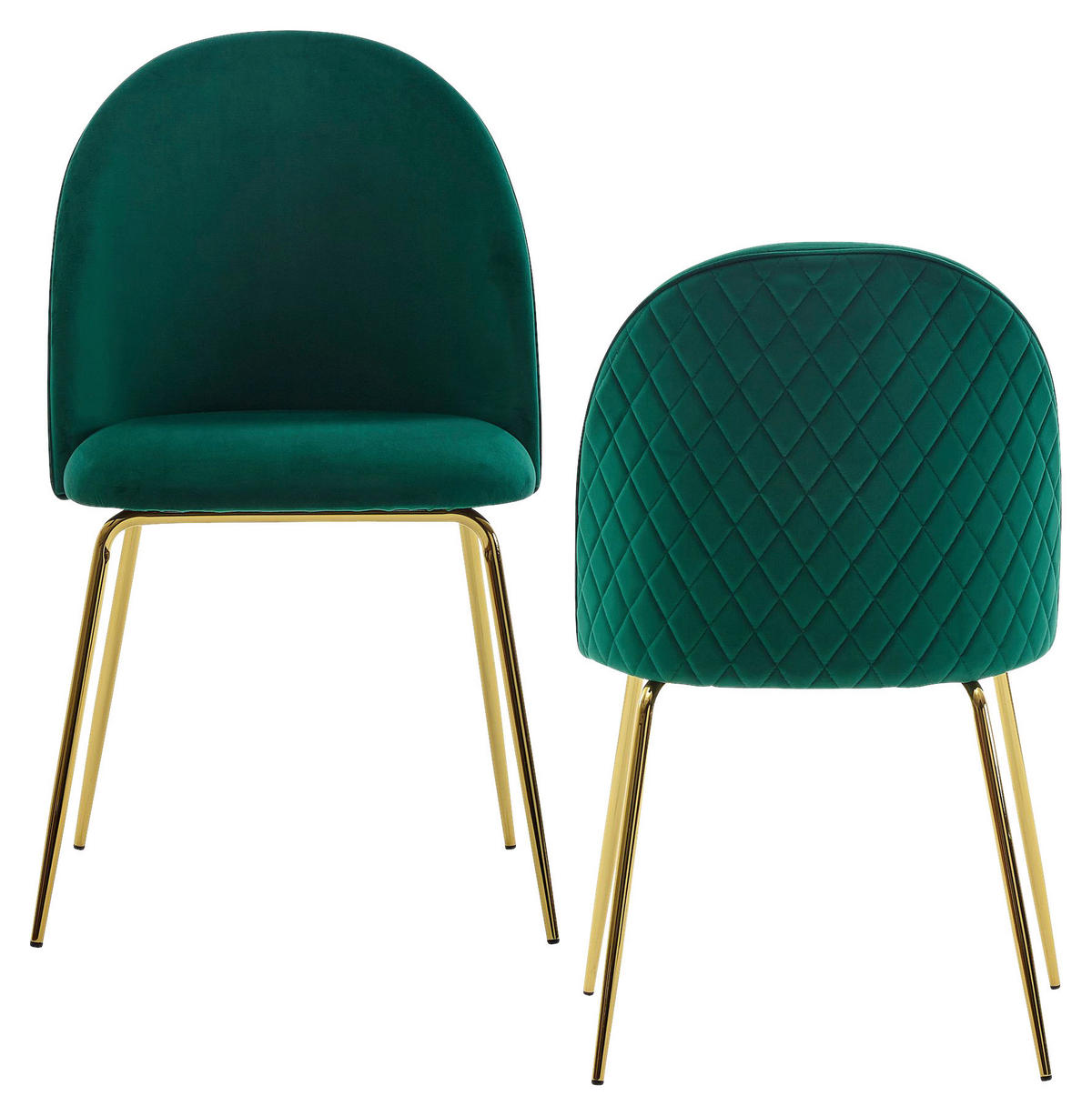 Stuhl 2er-Set grün gold Stoff Eisen B/H/T: ca. 53x86x50 cm 2er-Set - gold/grün (53,00/86,00/50,00cm) - Wohnling