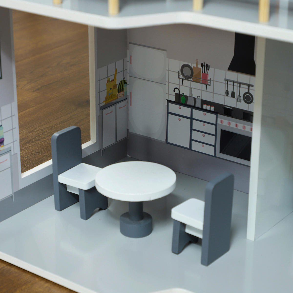 AIYAPLAY Puppenhaus grau Kiefer B/H/L: ca. 29,1x85,3x53,5 cm Puppenhaus - grau (53,50/29,10/85,30cm) - AIYAPLAY