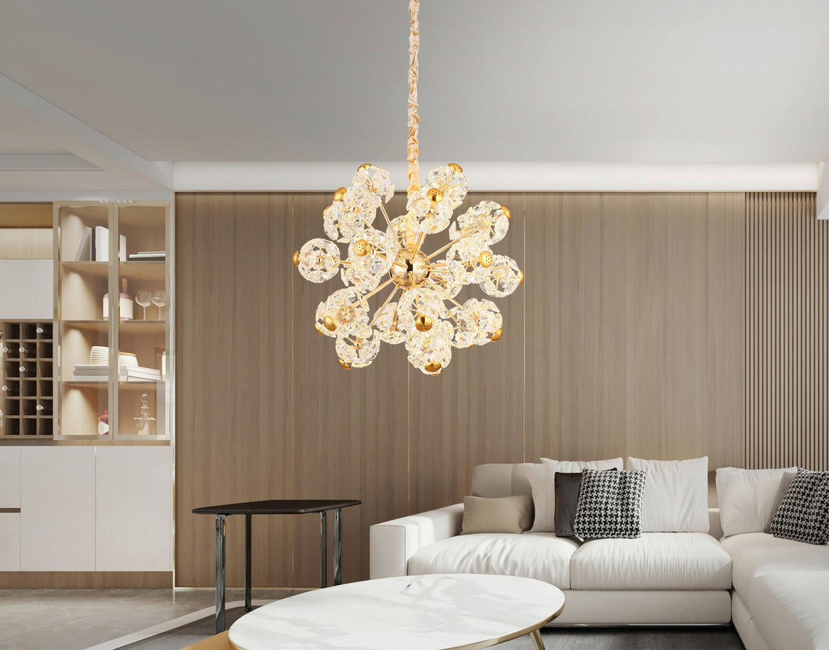 GLOBO Pendelleuchte klar gold Glas Metall H/D: ca. 135x65 cm 1.0 Brennstellen Floriella - gold/klar (65,00/135,00cm) - GLOBO