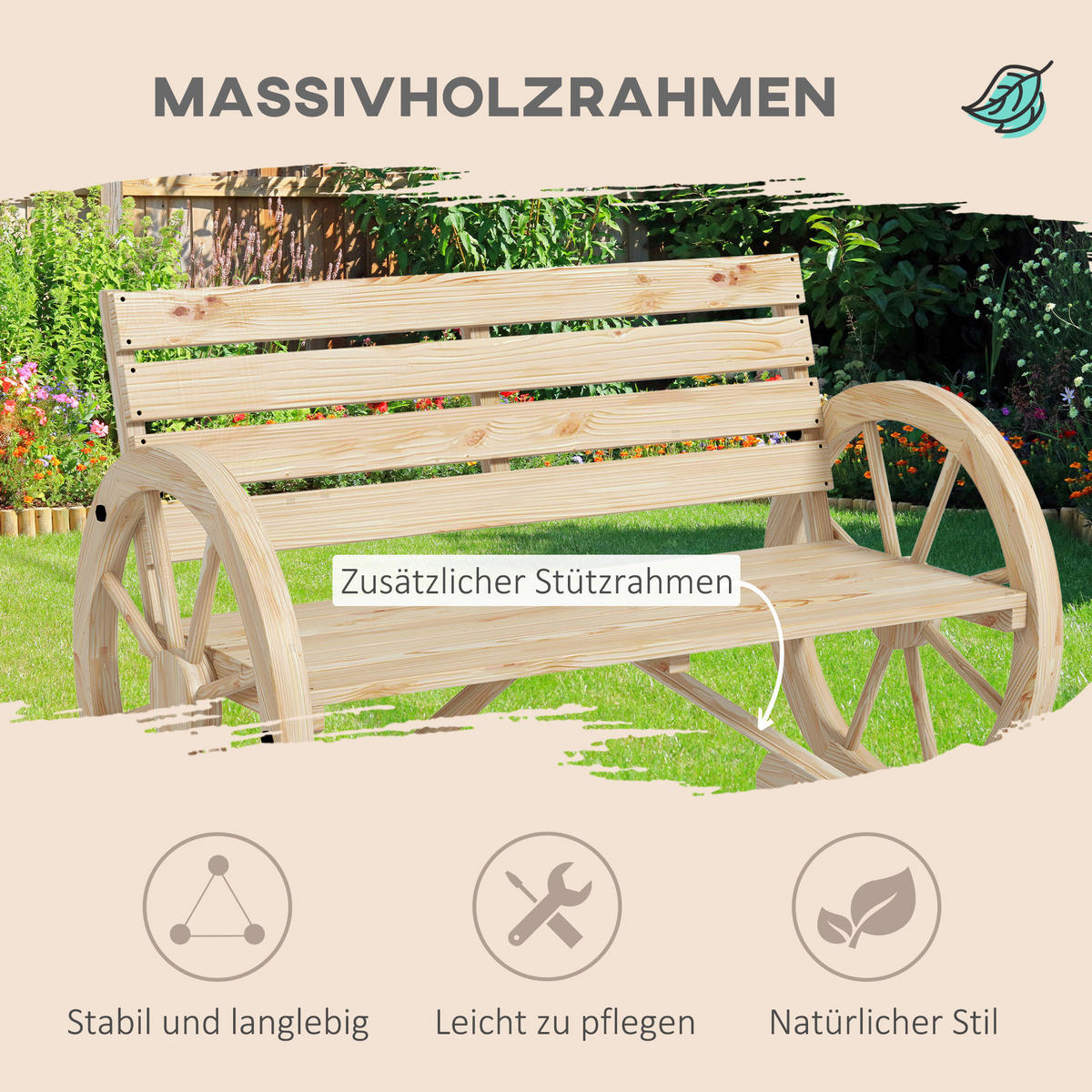 Outsunny Gartenbank natur Holz B/H/L: ca. 56x105,5x79 cm Gartenbank - natur (79,00/56,00/105,50cm) - Outsunny