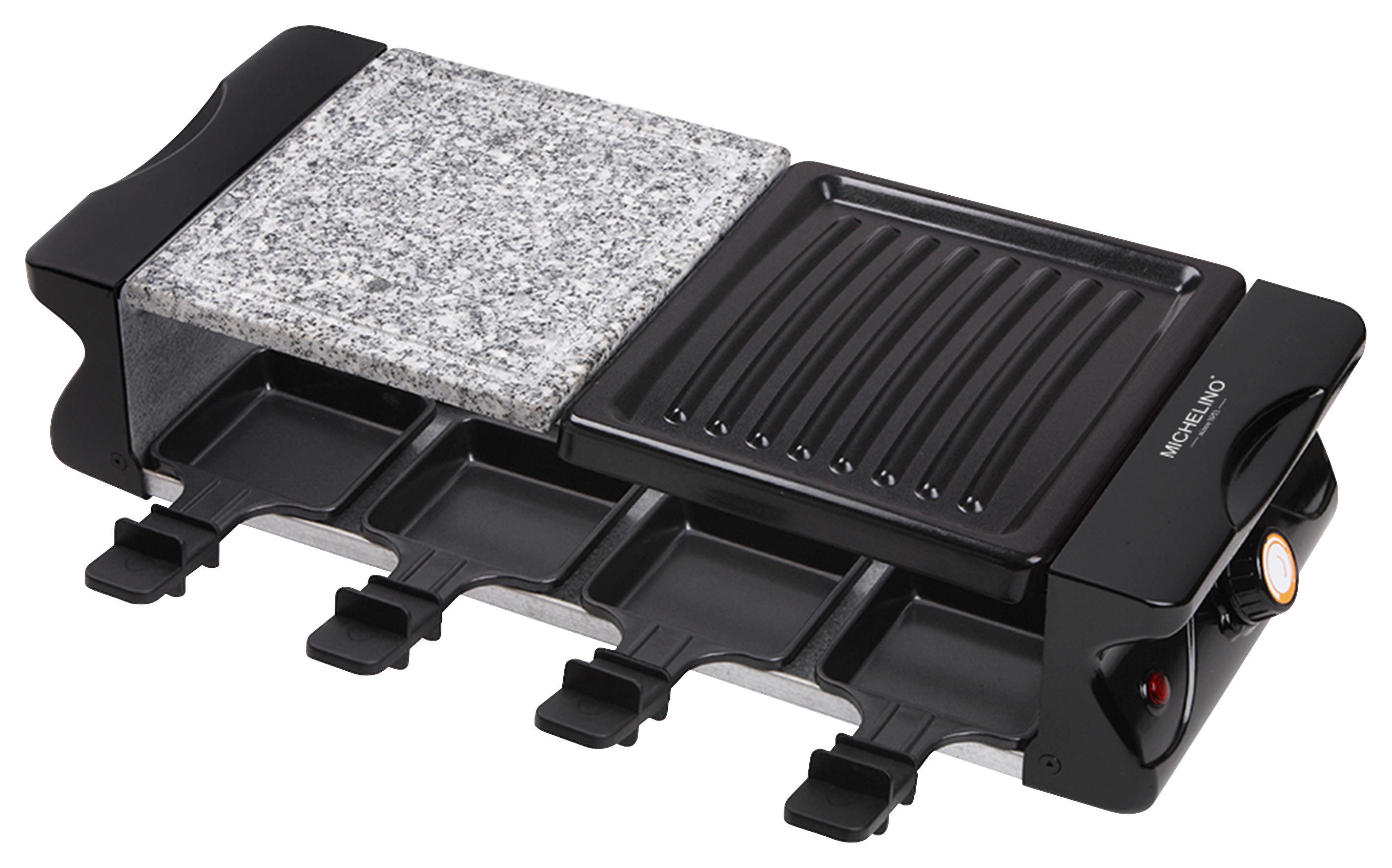 MICHELINO Raclette 74838 schwarz Metall Stein Kunststoff B/H/T: ca. 47x14x20 cm Raclettegrill 74383 - schwarz (47,00/14,00/20,00cm) - MICHELINO