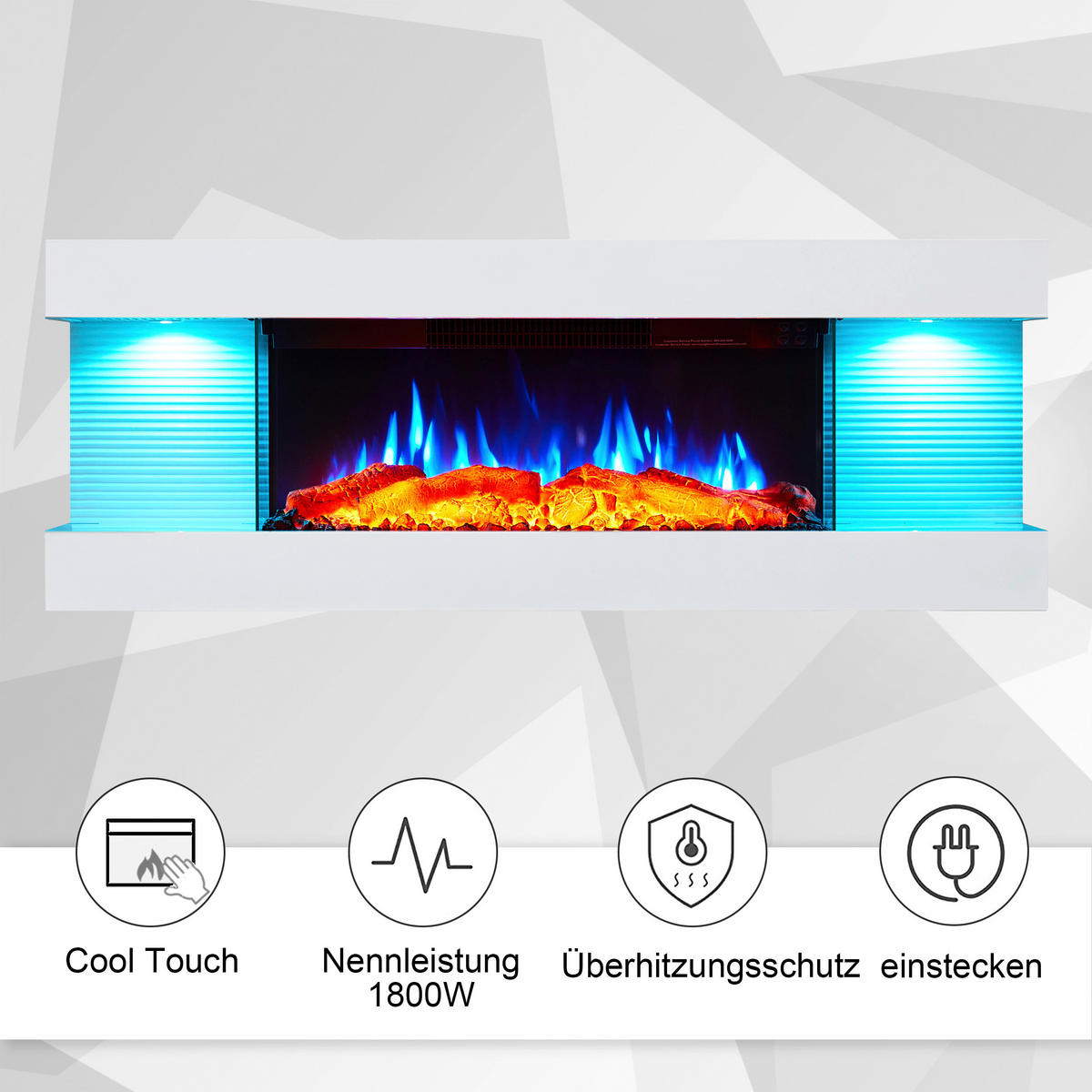 Balderia Elektrischer-Kamin weiß Metall B/H/T: ca. 112x41,8x21,6 cm Lumina - weiß (112,00/41,80/21,60cm) - Balderia