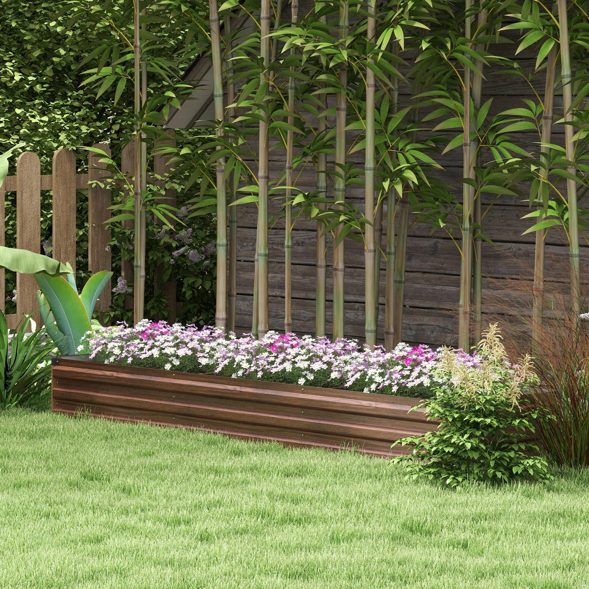 Outsunny Hochbeet braun Stahl B/H/L: ca. 60x30x240 cm Hochbeet - braun (240,00/60,00/30,00cm) - Outsunny