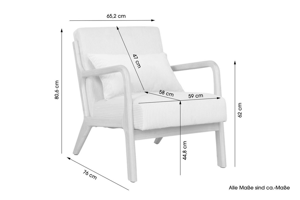 Sessel NOHR natur weiß B/H/T: ca. 65,2x80,6x76 cm NOHR - weiß/natur (65,20/80,60/76,00cm) - byLIVING