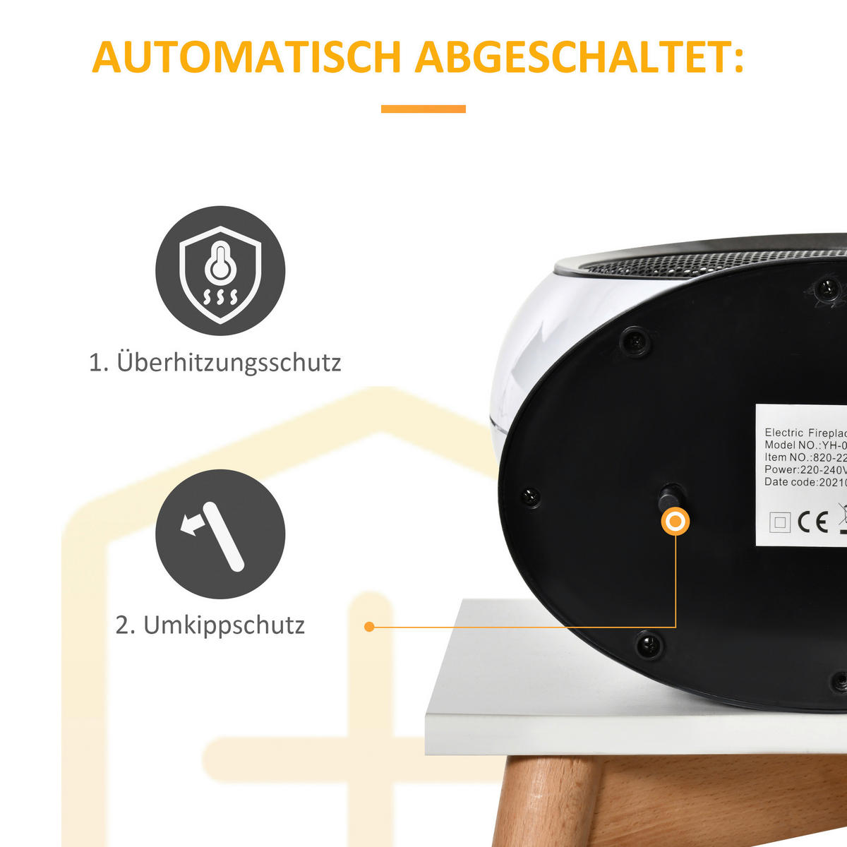 HOMCOM Elektro-Kamin weiß Kunststoff B/H/T: ca. 30,5x35x18 cm ca. 1500 W Elektrokamin 820-221V90 - weiß (30,50/35,00/18,00cm) - HOMCOM