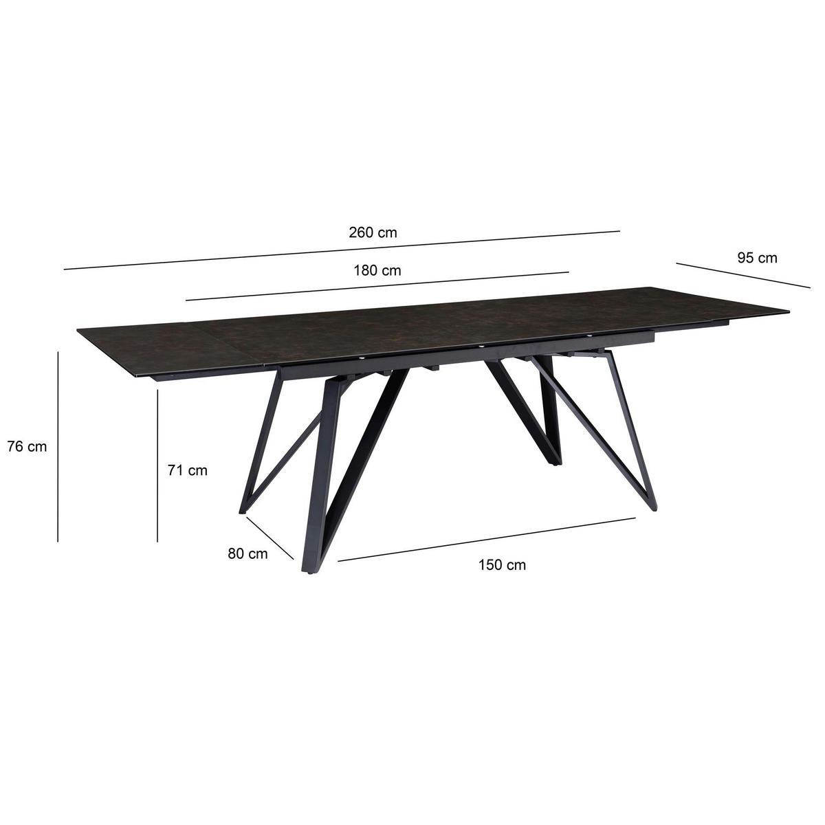 Esstisch schwarz Marmor Optik B/H/T: ca. 180x76x95 cm Esszimmertisch - schwarz (180,00/76,00/95,00cm) - Wohnling