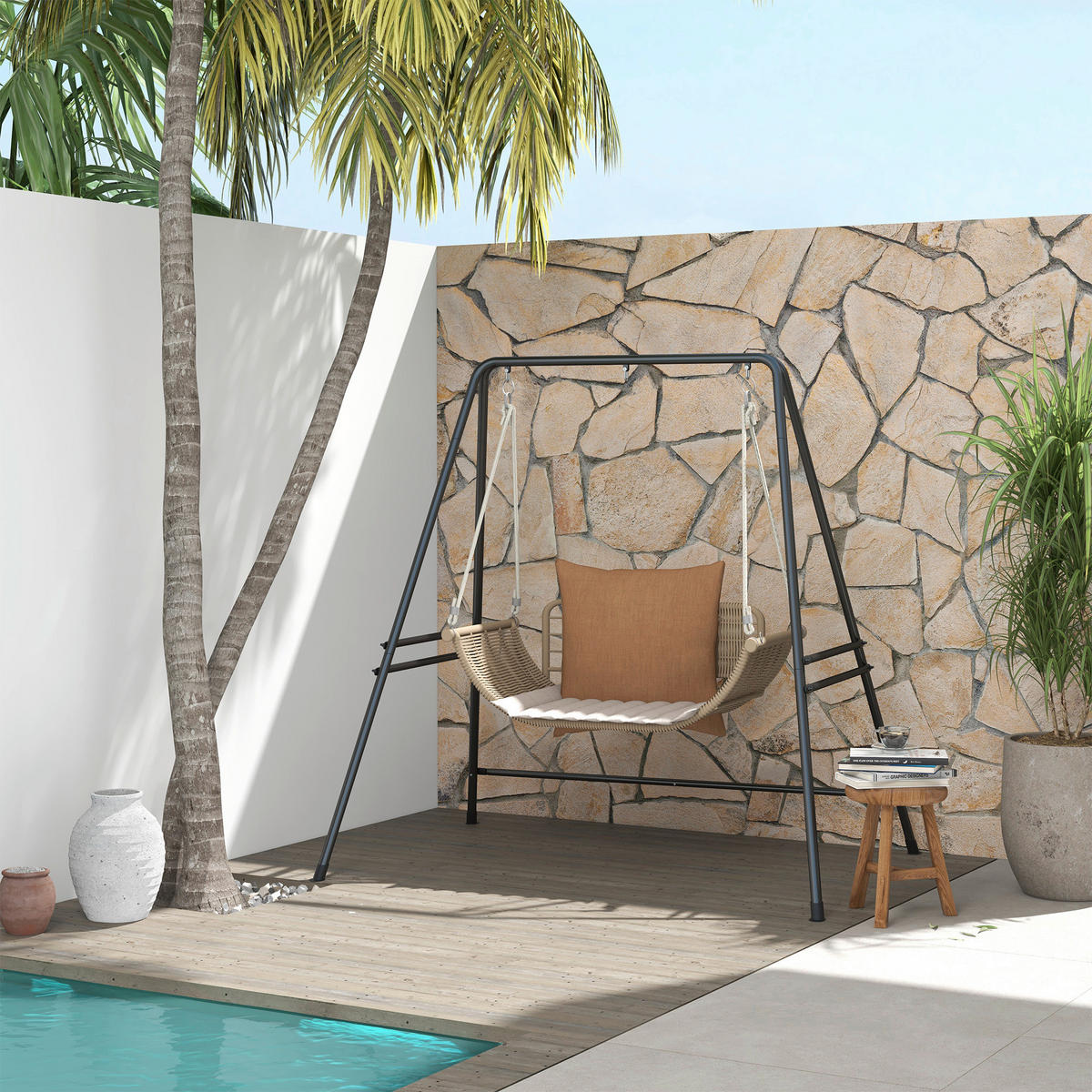 Outsunny Hängesesselgestell schwarz Polypropylen B/H/L: ca. 143x178x180 cm Hängestuhlgestell - schwarz (180,00/143,00/178,00cm) - Outsunny