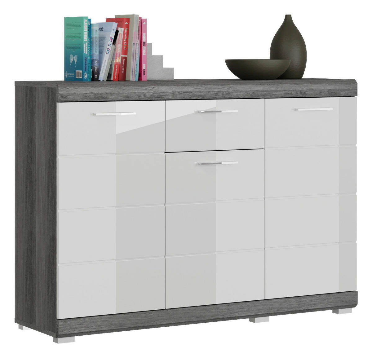 Kommode SCOUT Rauchsilber Nachbildung weiß Hochglanz B/H/T: ca. 120x85x37 cm SCOUT - weiß (120,00/85,00/37,00cm) - xonox.home