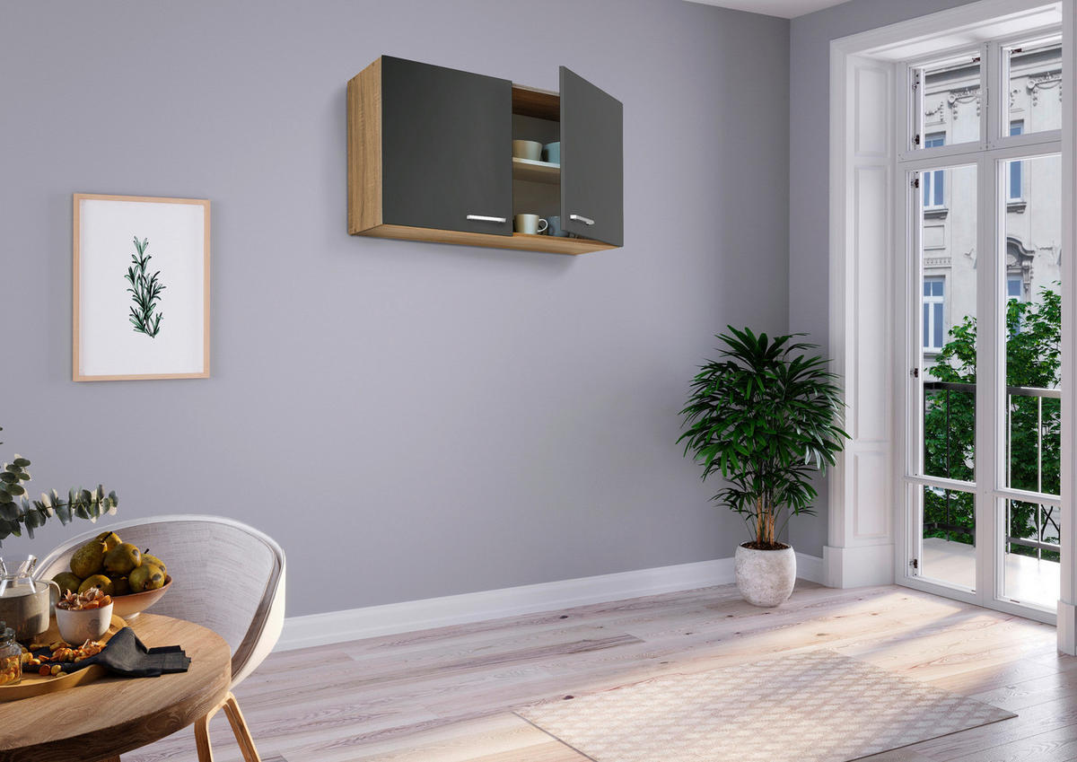 Respekta Miniküche 100 grau matt B/H/T: ca. 100x200x60 cm 100 - Eiche/grau (100,00/200,00/60,00cm) - Respekta