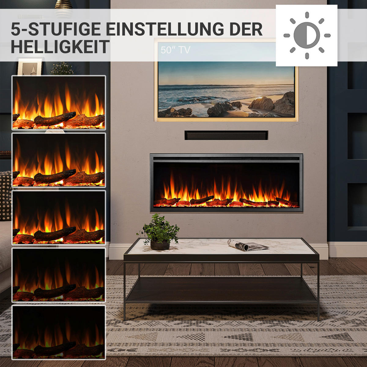Balderia Elektrischer-Kamin Atlanta EF287B schwarz B/H/L: ca. 14,7x48x127 cm Elektro-Kamin Atalanta 50" - schwarz (127,00/14,70/48,00cm) - Balderia