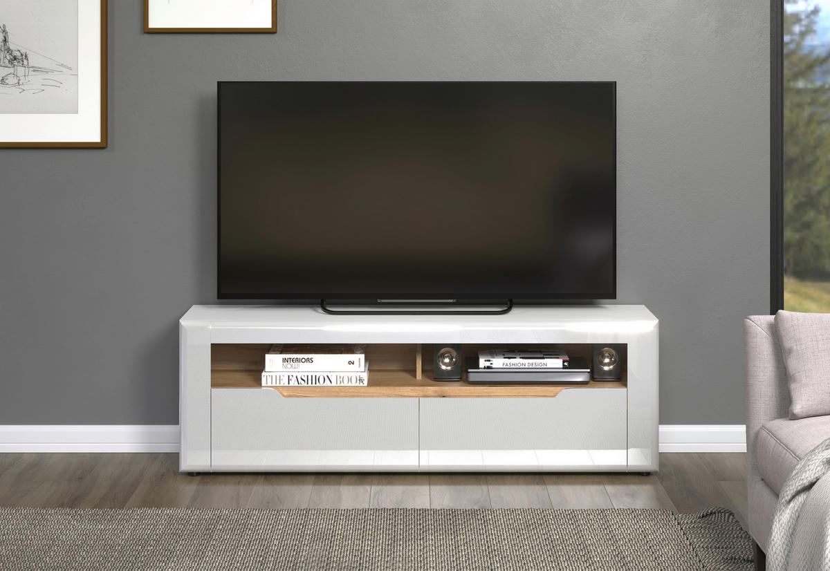 TV-Lowboard Marlon Eiche Evoke Coast Nachbildung weiß Hochglanz B/H/T: ca. 150x50x40 cm Marlon - Eiche/weiß (150,00/50,00/40,00cm)