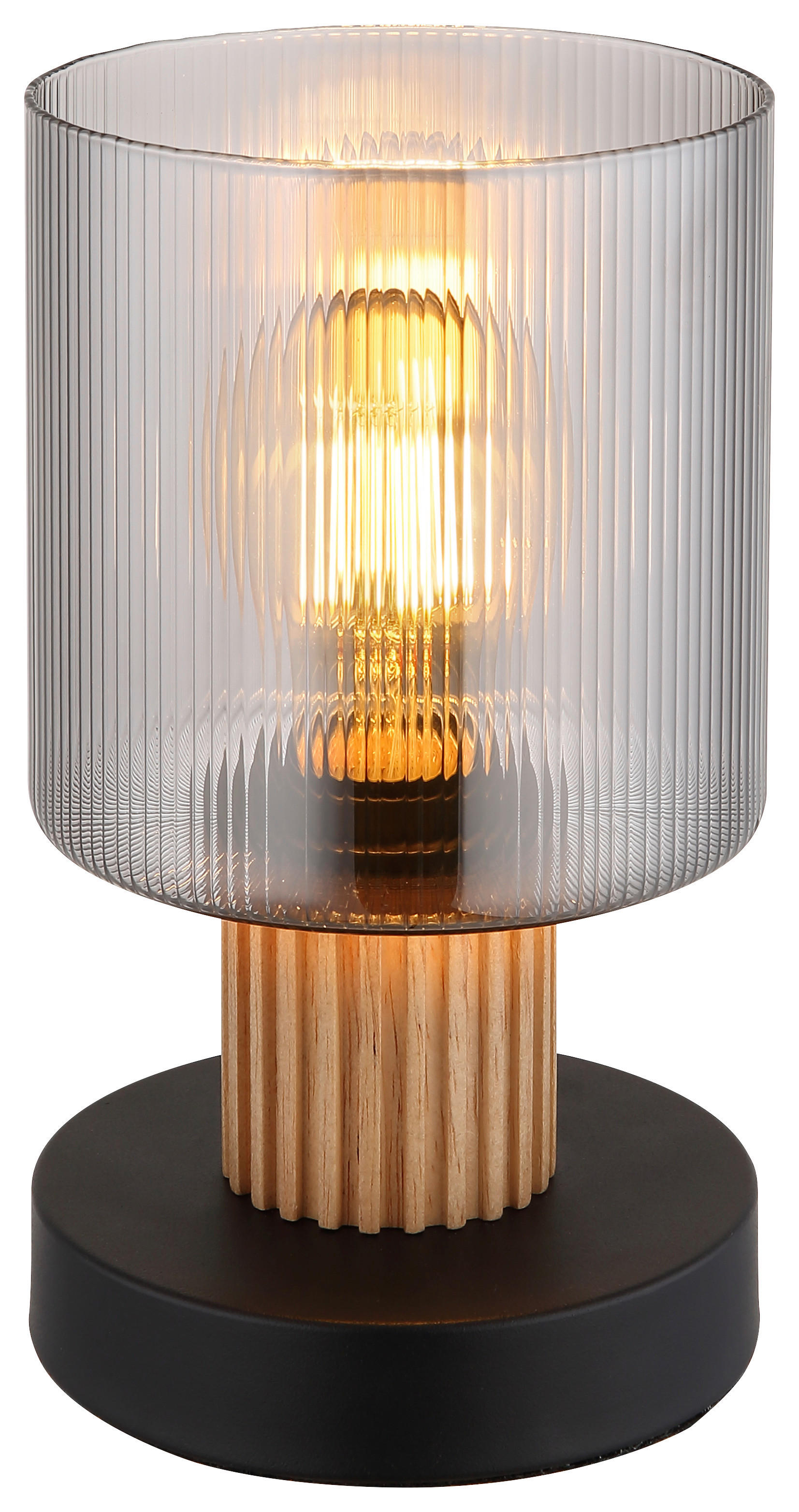 GLOBO Tischleuchte schwarz Rauch dunkelbraun Glas Holz Metall H/D: ca. 21x12 cm E27 1 Brennstellen ALEIDIS - dunkelbraun/schwarz (12,00/21,00cm) - GLOBO