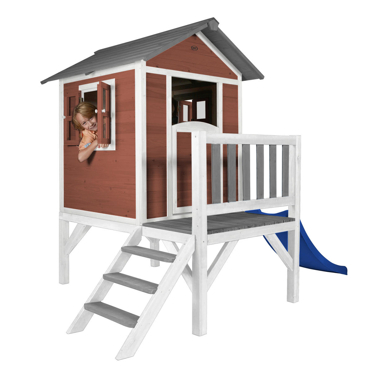 AXI Spielhaus Lodge XL rot B/H/T: ca. 240x189x167 cm Lodge XL - blau/weiß (240,00/189,00/167,00cm) - AXI