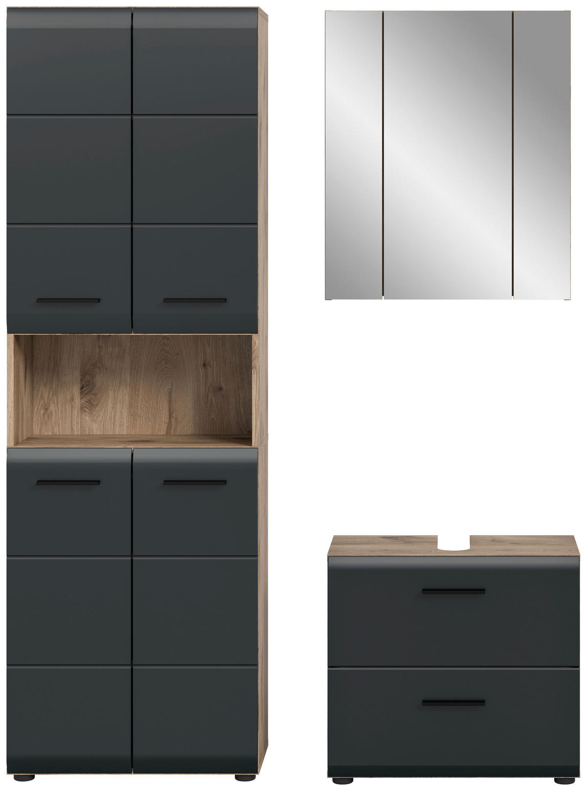 Badezimmer-Set Ice Nox Oak Nachbildung schwarz matt B/H/T: ca. 135x185x30 cm Ice - schwarz (135,00/185,00/30,00cm) - xonox.home