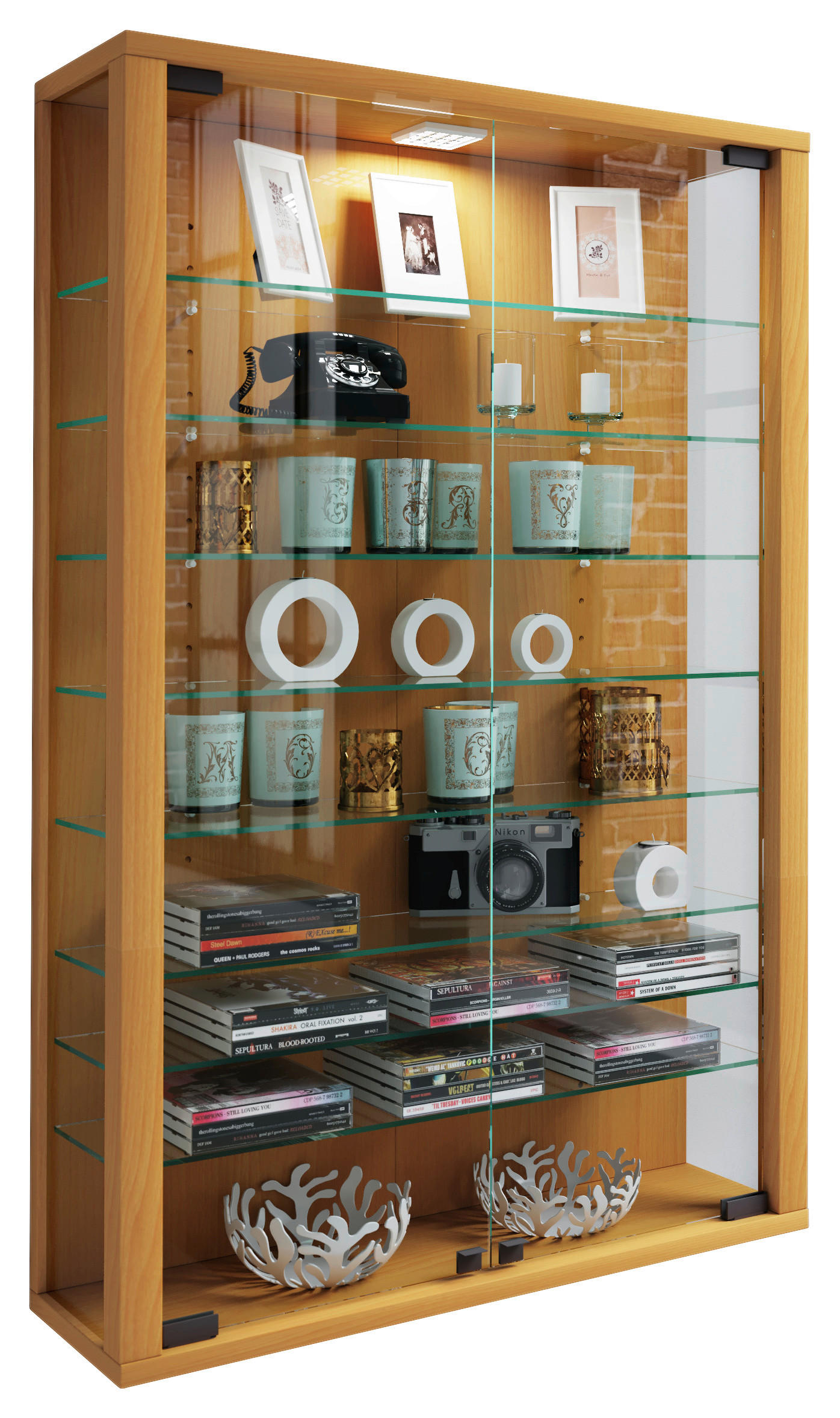 Vitrine Vitrosa Mini buche Nachbildung Holzwerkstoff Glas B/H/T: ca. 59x90x18 cm Vitrosa Mini - buche (59,00/90,00/18,00cm) - VCM Möbel