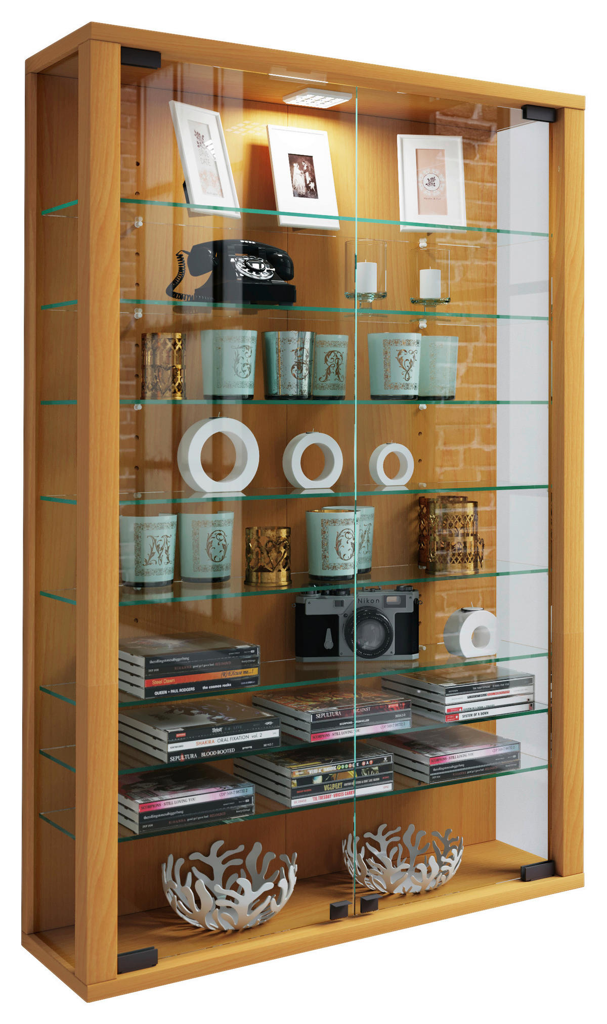 Vitrine Vitrosa Mini buche Nachbildung Holzwerkstoff Glas B/H/T: ca. 59x90x18 cm Vitrosa Mini - buche (59,00/90,00/18,00cm) - VCM Möbel