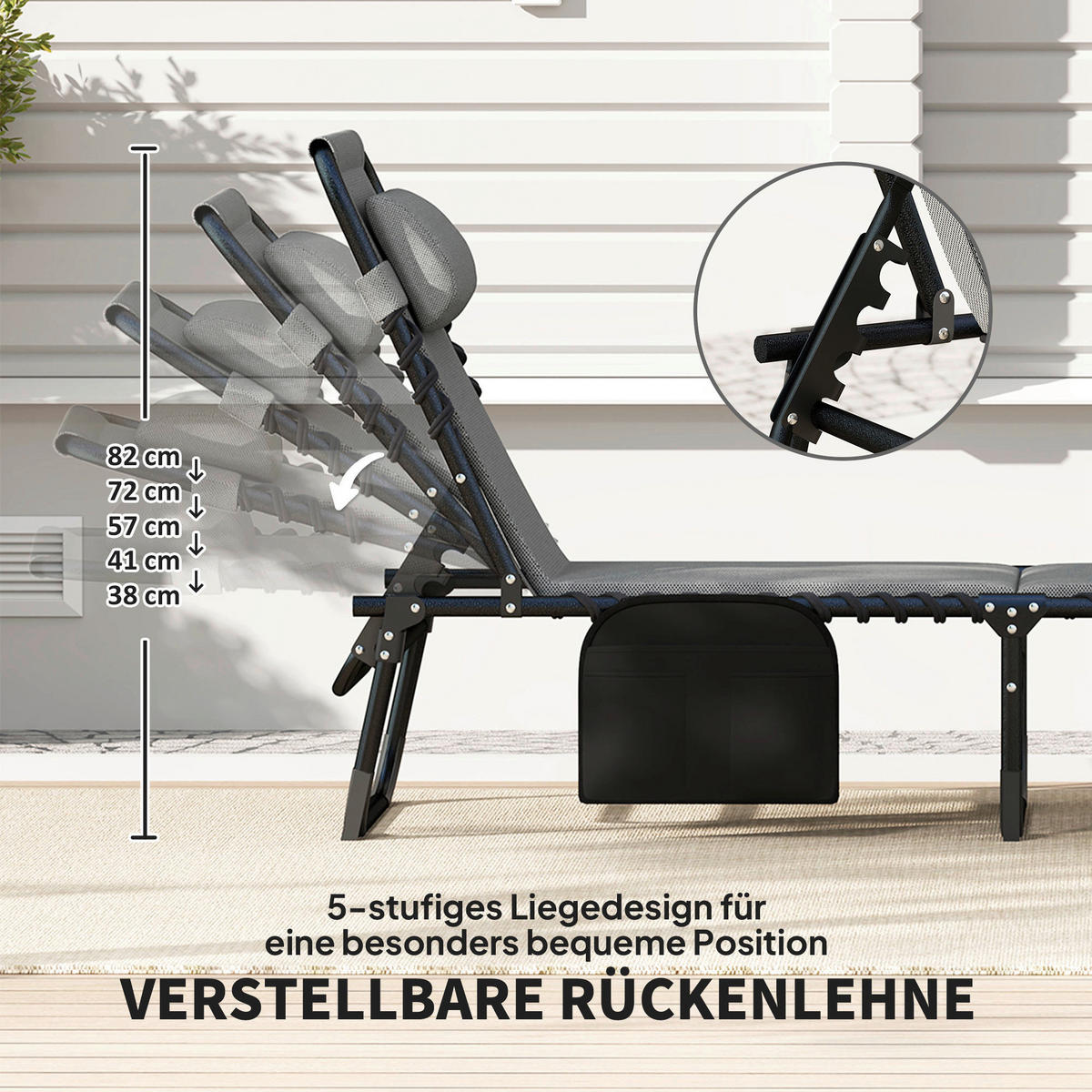 Outsunny Sonnenliege dunkelgrau Stahl B/H/L: ca. 68x36x189 cm Sonnenliege - dunkelgrau (189,00/68,00/36,00cm) - Outsunny