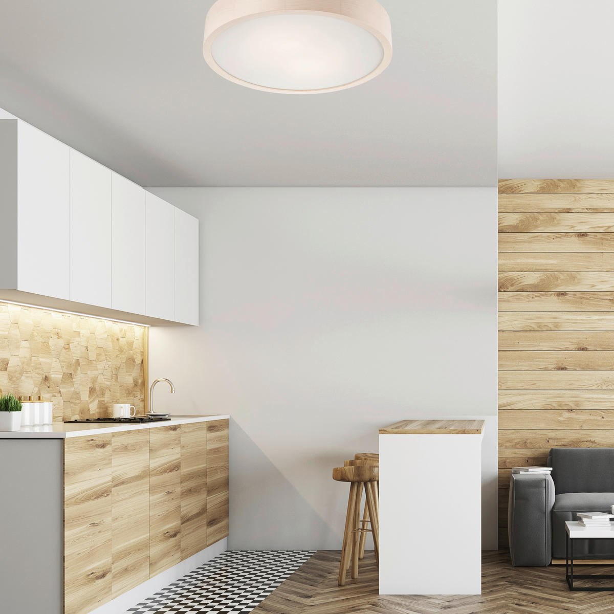 Lamkur Deckenleuchte weiß Glas Holz B/H/L: ca. 38,5x12x38,5 cm 2 Brennstellen Eveline - weiß (38,50/38,50/12,00cm) - Lamkur