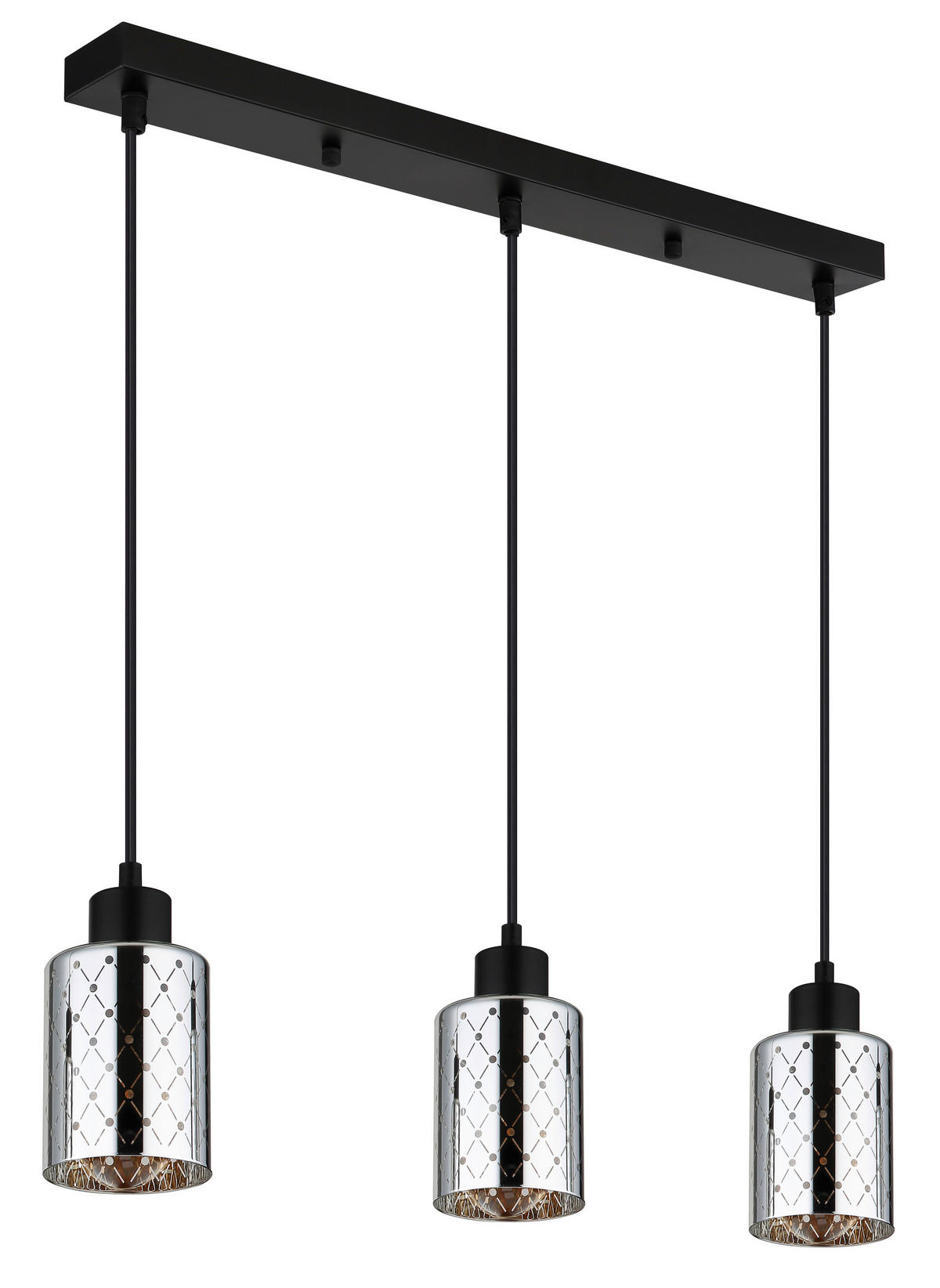 GLOBO Hängeleuchte mattschwarz klar Chrom PVC Glas Metall B/H/L: ca. 9x120x59 cm E27 3 Brennstellen ALONSO - klar/Chrom (59,00/9,00/120,00cm) - GLOBO