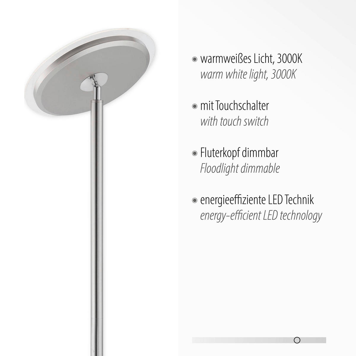 Just Light LED-Deckenfluter HANS 11729-55 stahlfarbig Eisen Kunststoff H/D: ca. 181x30 cm 1 Brennstellen HANS - stahlfarbig (30,00/181,00cm) - Just Light