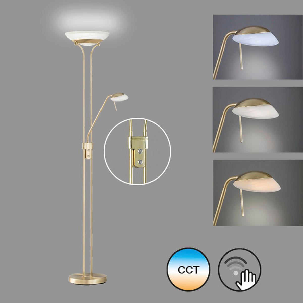 Fischer & Honsel LED-Stehleuchte 40145 messing weiß Glas Metall H/D: ca. 182x32 cm 1 Brennstellen Pool TW - messing/weiß (32,00/182,00cm) - Fischer & Honsel