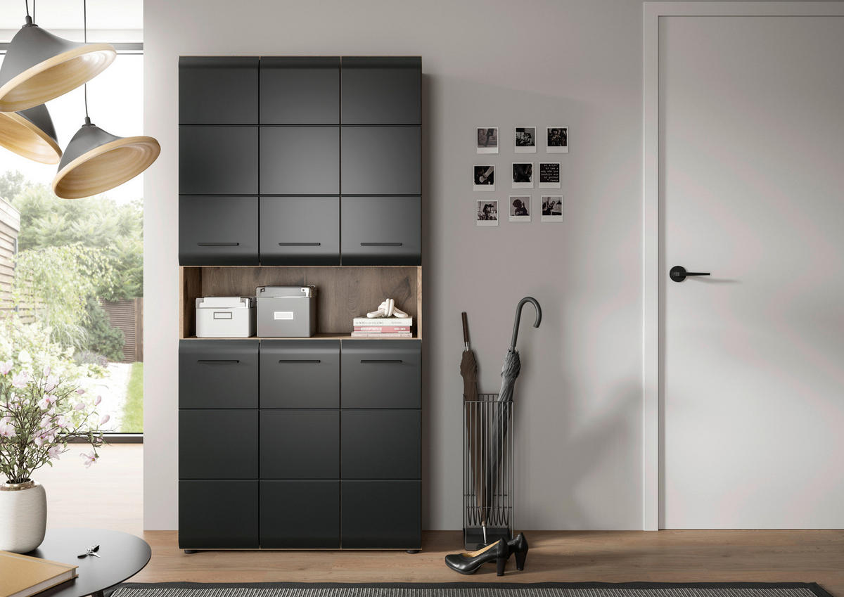 Mehrzweckschrank Ice Nox Oak Nachbildung schwarz matt B/H/T: ca. 90x185x30 cm Ice - schwarz (90,00/185,00/30,00cm) - xonox.home