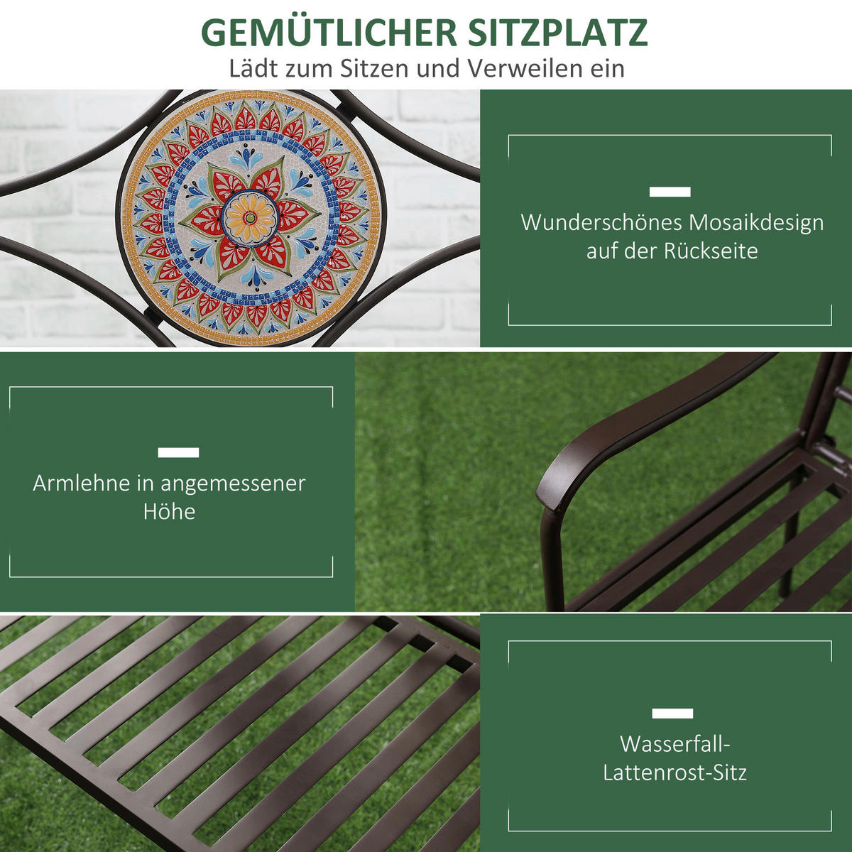 Outsunny Gartenbank braun Stein B/H/L: ca. 52x93x121 cm Gartenbank - braun (121,00/52,00/93,00cm) - Outsunny