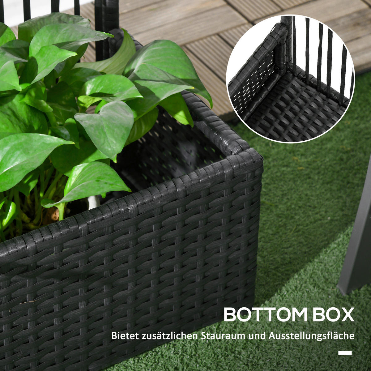 Outsunny Blumenkasten schwarz Polyrattan B/H/L: ca. 103x29x103 cm Blumenkasten - schwarz (103,00/103,00/29,00cm) - Outsunny