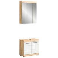 Badezimmer-Set LAMBADA Eiche Sonoma Nachbildung weiß Hochglanz B/H/T: ca. 60x191x34 cm LAMBADA - Eiche/weiß (60,00/191,00/34,00cm) - xonox.home