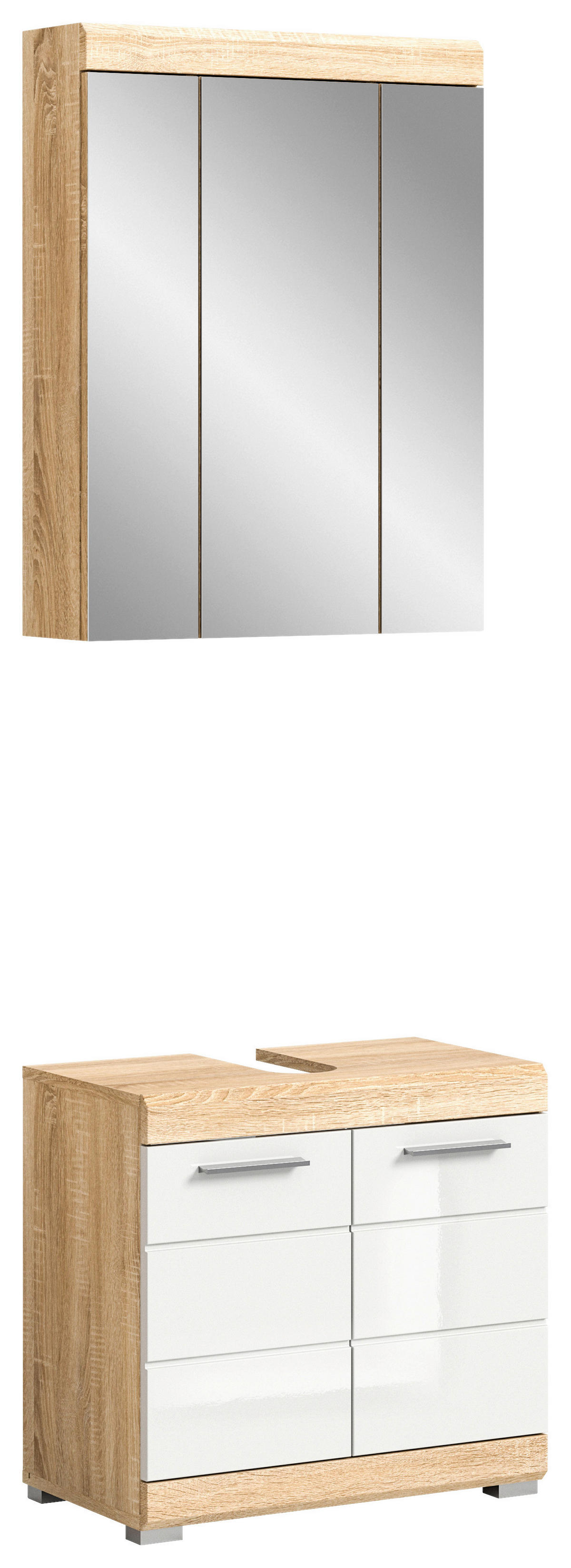 Badezimmer-Set LAMBADA Eiche Sonoma Nachbildung weiß Hochglanz B/H/T: ca. 60x191x34 cm LAMBADA - Eiche/weiß (60,00/191,00/34,00cm) - xonox.home