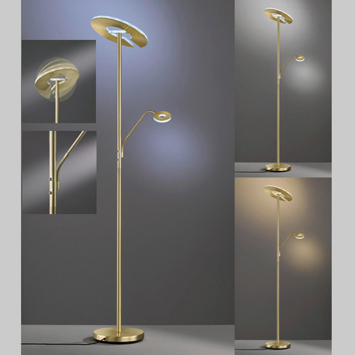Fischer & Honsel LED-Stehleuchte 40316 messing weiß Glas Metall B/H/T: ca. 35x180x50 cm 1 Brennstellen Dent - messing/weiß (35,00/180,00/50,00cm) - Fischer & Honsel