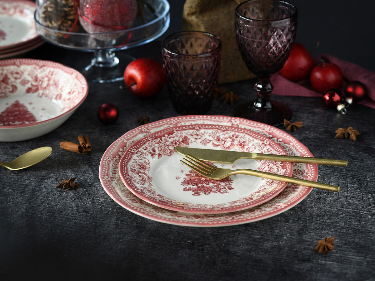 CreaTable Tafelservice Tannenbaum rot Steingut 12 tlg. Tannenbaum - rot - CreaTable