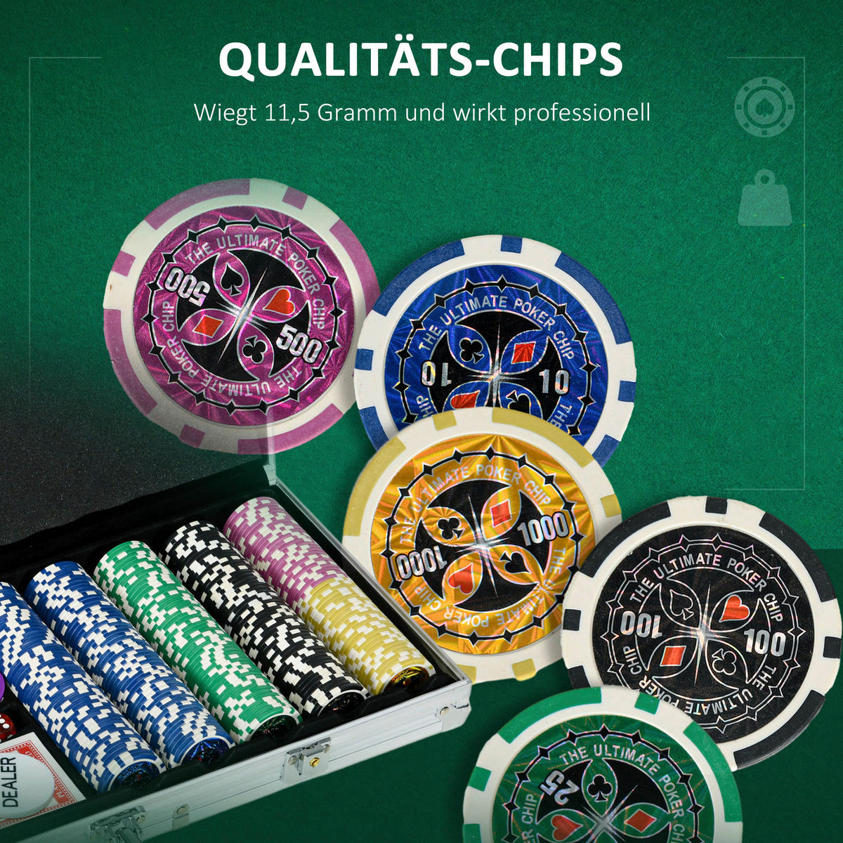 SPORTNOW Spielzeug B/H/L: ca. 23,5x56x6,5 cm Pokerkoffer_Set - silber (6,50/23,50/56,00cm) - SPORTNOW