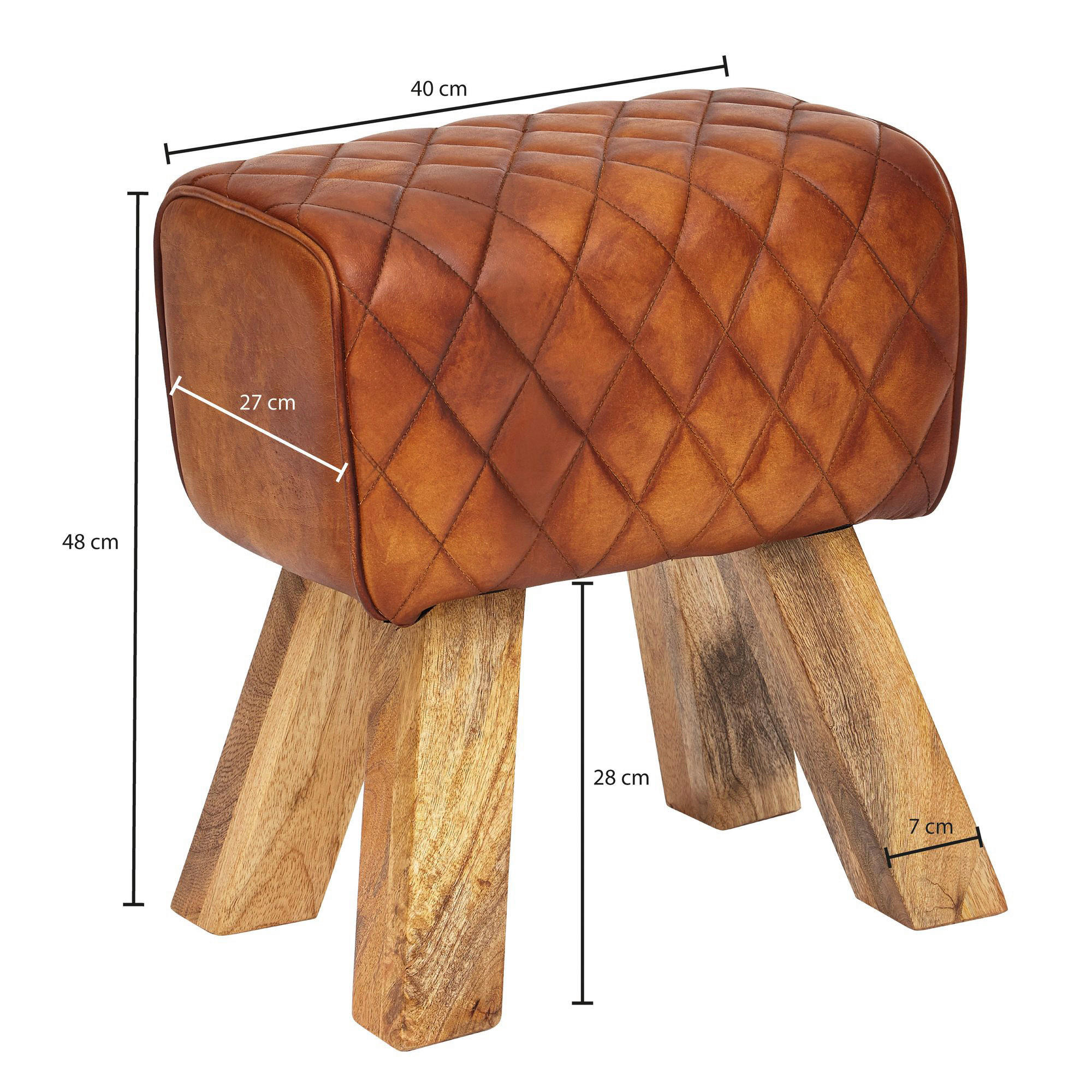 Wohnling Sitzbank braun natur Leder Echtholz B/H/T: ca. 40x40x27 cm Sitzbank - braun/natur (40,00/40,00/27,00cm) - Wohnling