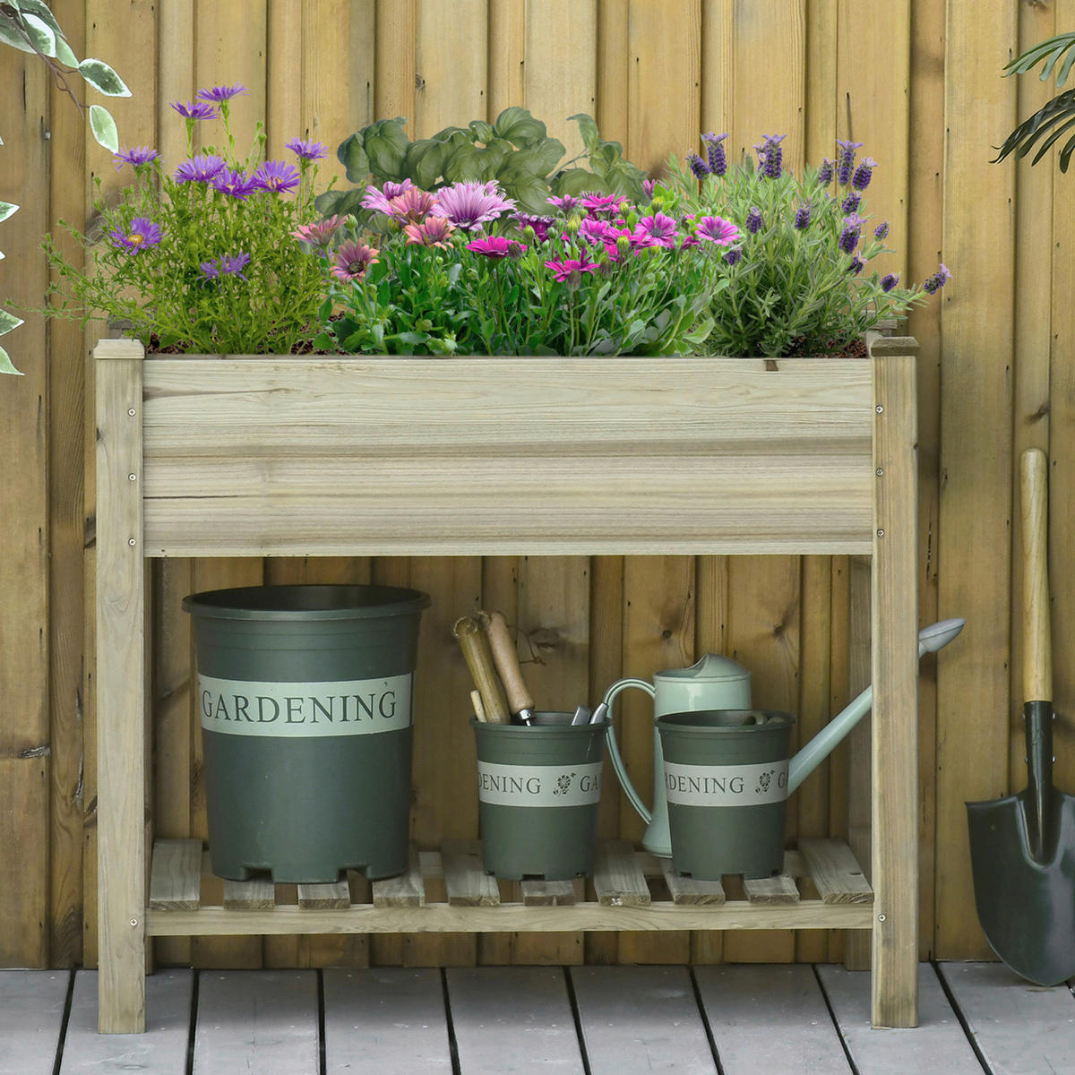 Outsunny Hochbeet grün Holz B/H/L: ca. 51x76x91 cm Hochbeet - grün (91,00/51,00/76,00cm) - Outsunny