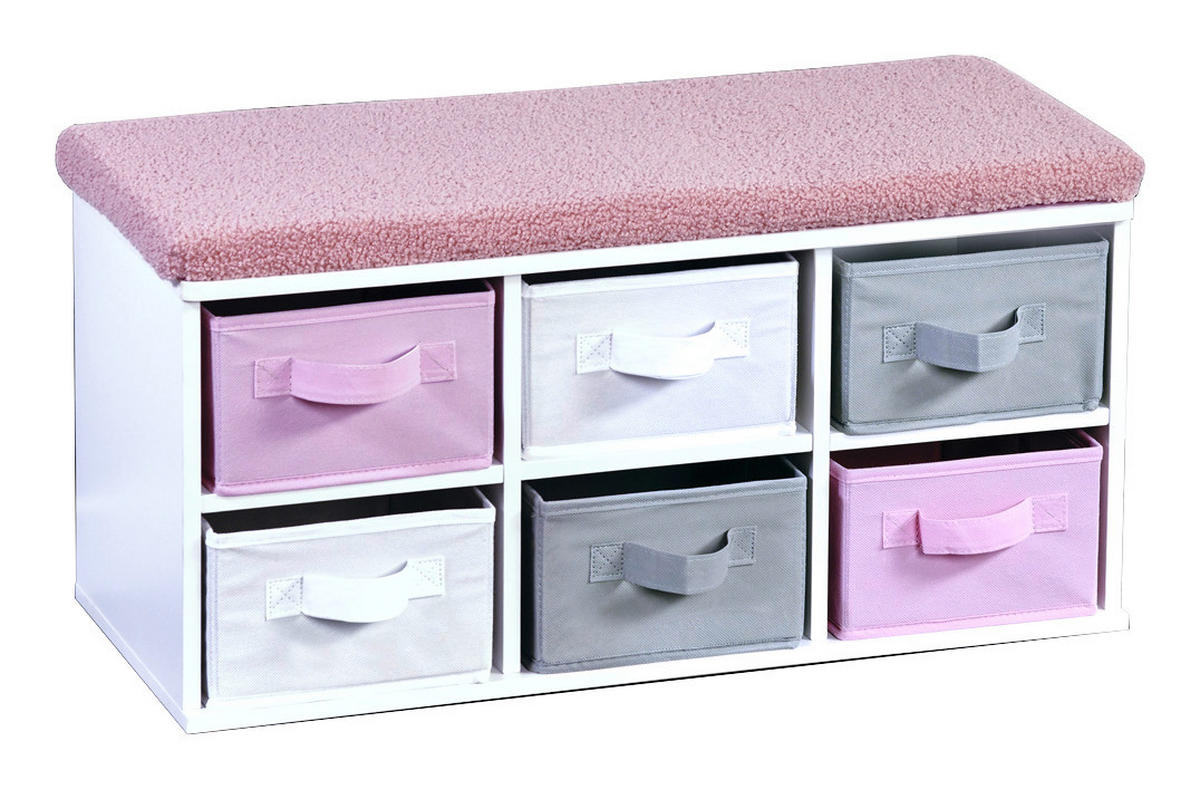 Kesper Kinder-Sitzbank rosa Polyester B/H/L: ca. 31,5x12x70 cm Kinder-Sitzbank mit Sitzkissen - weiß/rosa (70,00/31,50/12,00cm) - Kesper