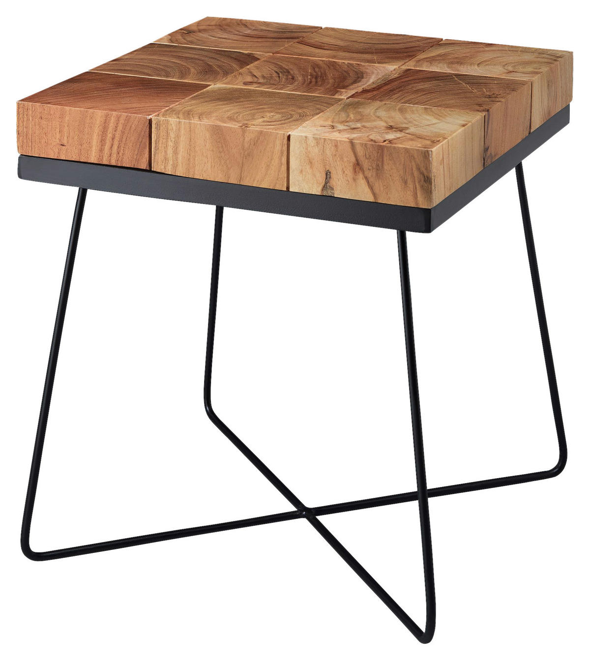 Beistelltisch natur schwarz Akazie Metall B/H/T: ca. 45x51x45 cm Beistelltisch - natur/schwarz (45,00/51,00/45,00cm) - Wohnling