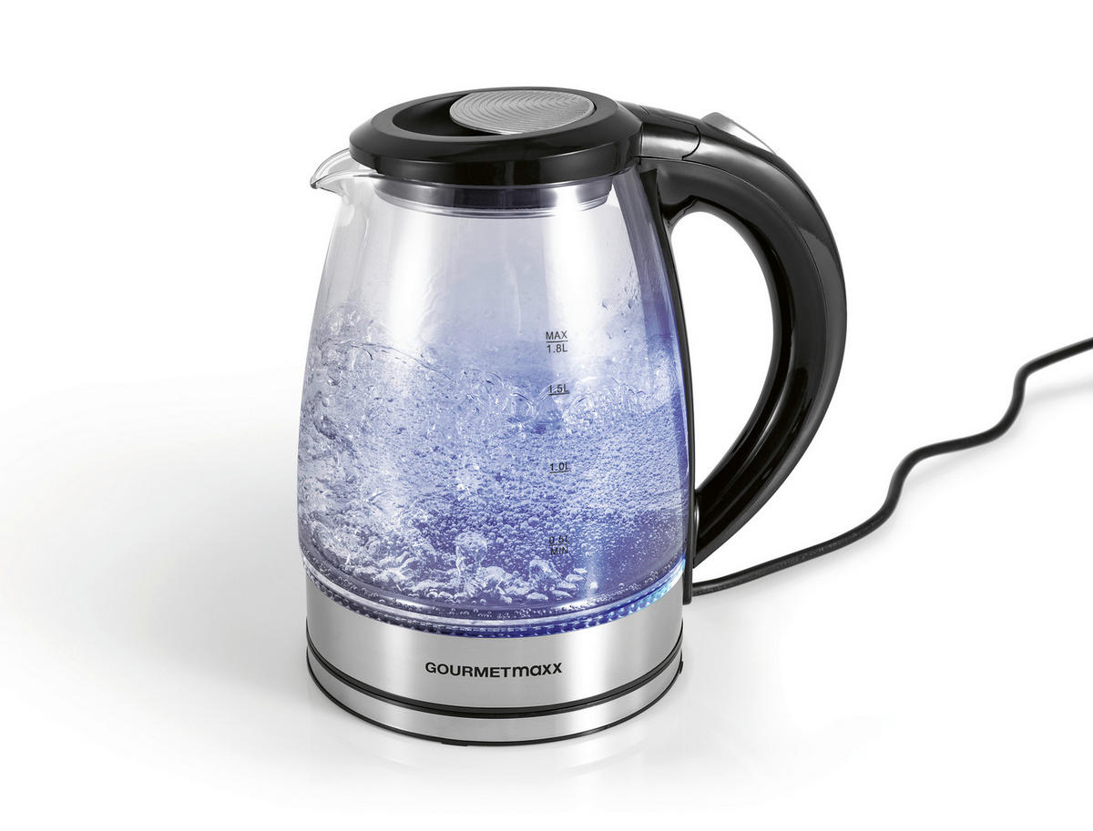 GOURMETmaxx Wasserkocher Wasserkocher_Glas - schwarz (21,00/18,00/22,50cm) - GOURMETmaxx