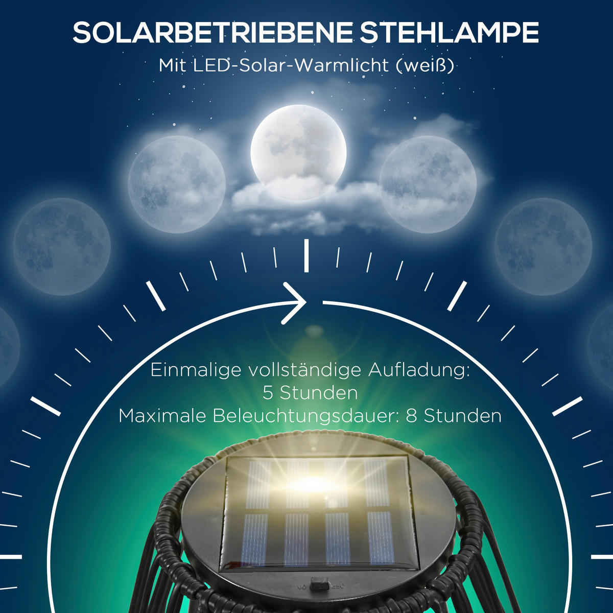 Solarleuchte 867-125V00BK schwarz Edelstahl Polypropylen Polyrattan B/H/L: ca. 34x34x56 cm Solarlampe - schwarz (56,00/34,00/34,00cm) - Outsunny