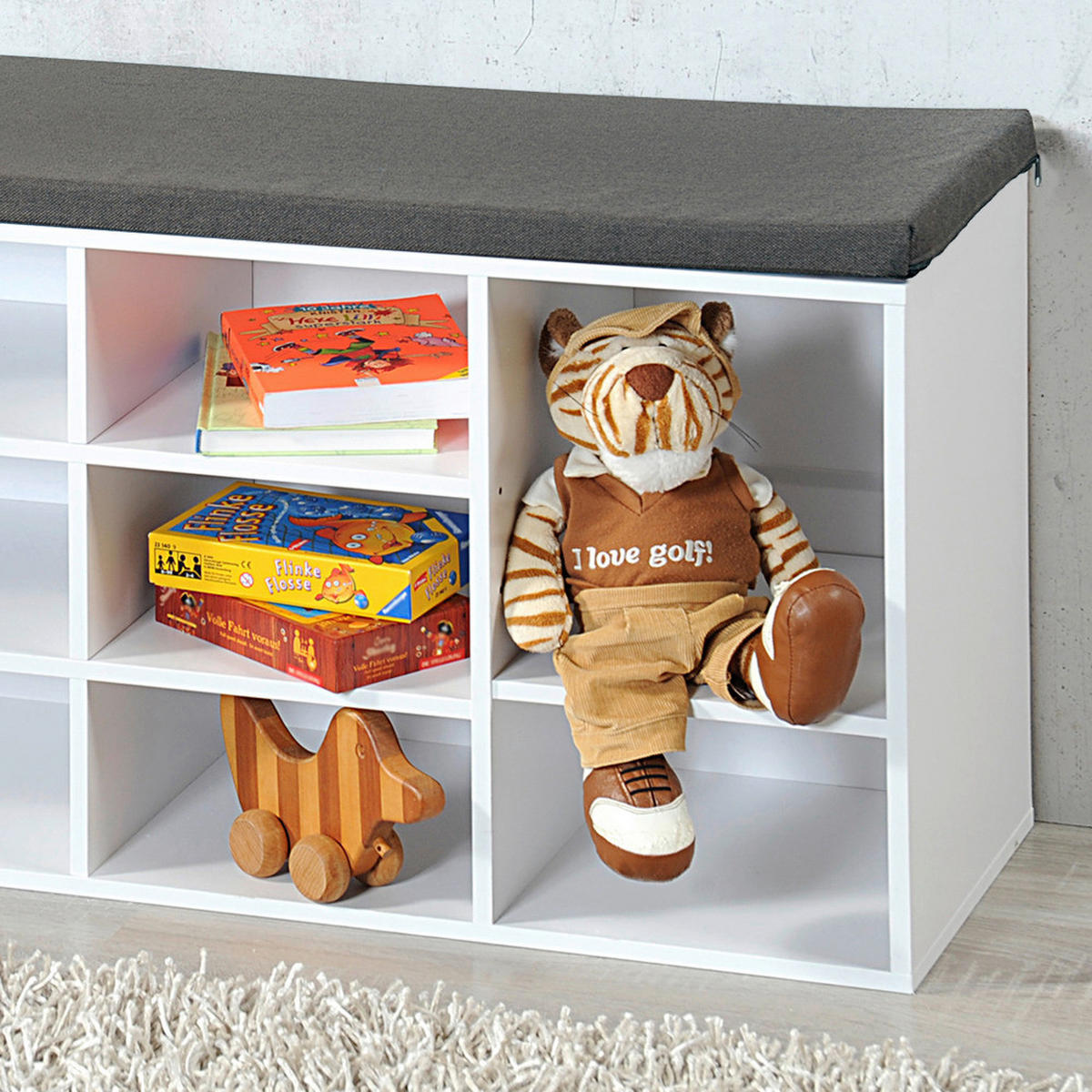 Kesper Schuhschrank mit Sitzkissen weiß Spanplatte B/H/L: ca. 29,5x48x103,5 cm Schuhschrank_mit_Sitzkissen - braun/weiß (103,50/29,50/48,00cm) - Kesper