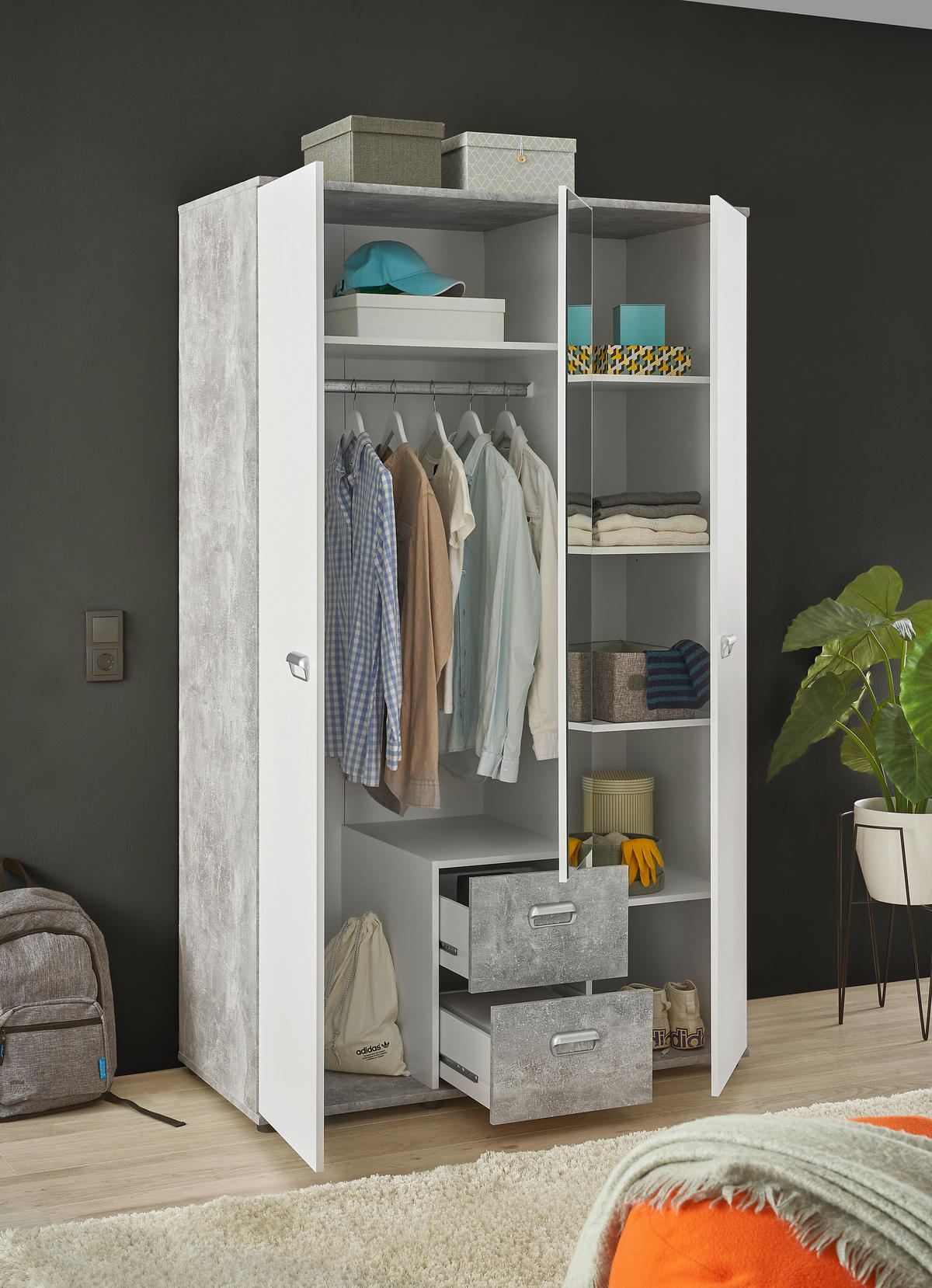Kleiderschrank Matino Beton B/H/T: ca. 115x191x53 cm Matino - Beton/weiß (115,00/191,00/53,00cm)