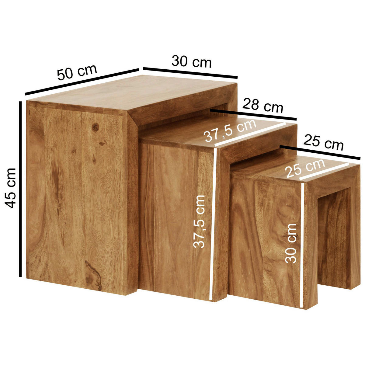 Beistelltisch 3er-Set natur Akazie 3er-Set - natur - Wohnling