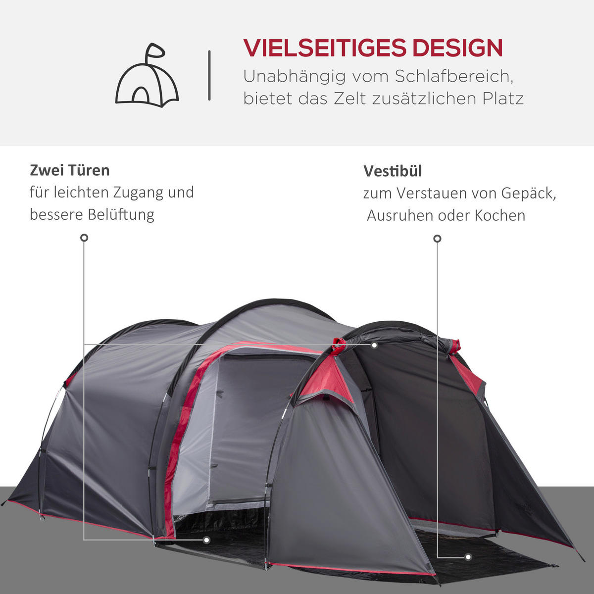 Outsunny Campingartikel B/H/L: ca. 206x426x154 cm Campingzelt - dunkelgrau (154,00/206,00/426,00cm) - Outsunny