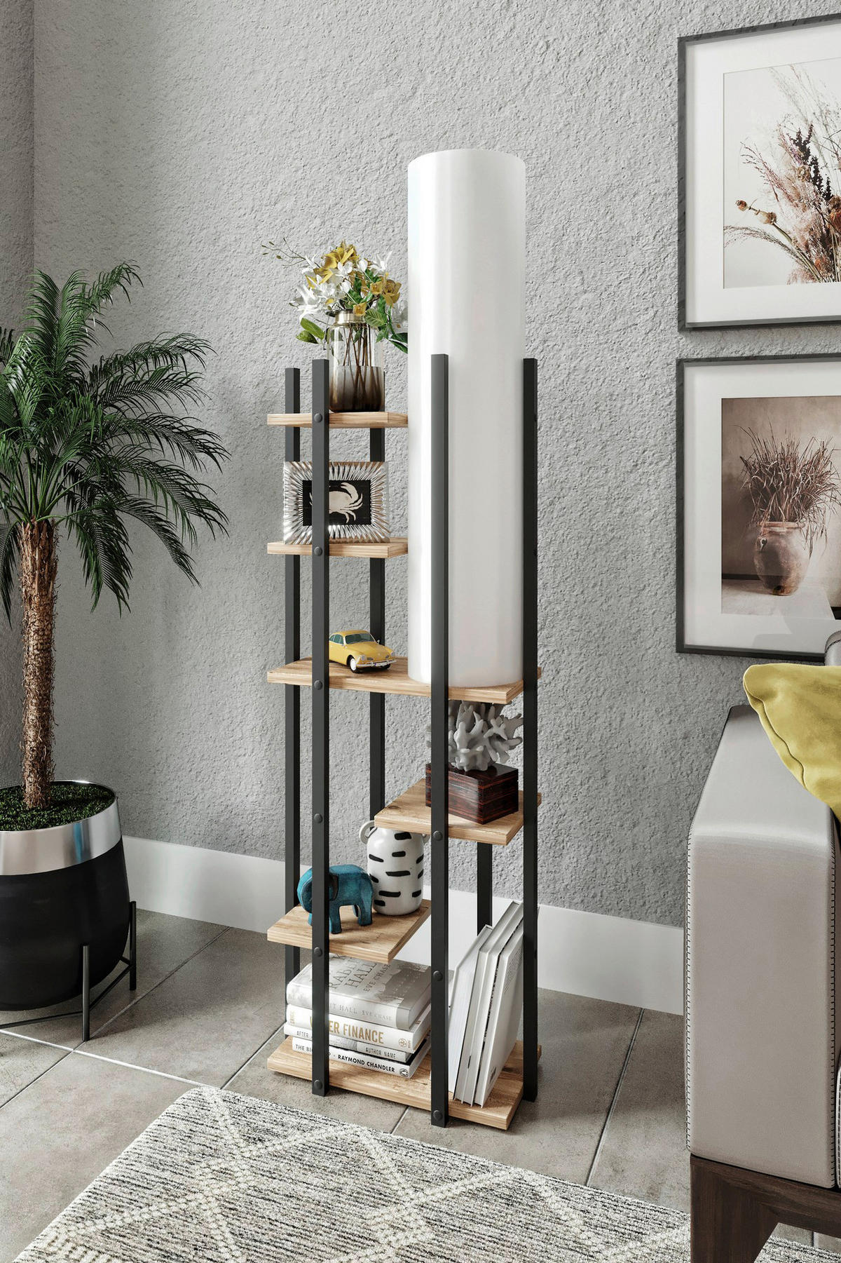 Opviq Stehleuchte weiß schwarz MDF Spanplatte B/H/T/L: ca. 25x150x25x45 cm E27 1 Brennstellen Vogue - weiß/schwarz (45,00/25,00/150,00cm) - Opviq