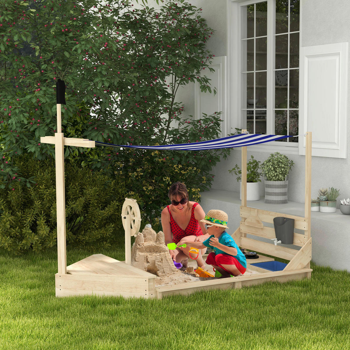 Outsunny Sandkasten natur B/H/L: ca. 103x180x144,5 cm Sandkasten - natur (144,50/103,00/180,00cm) - Outsunny
